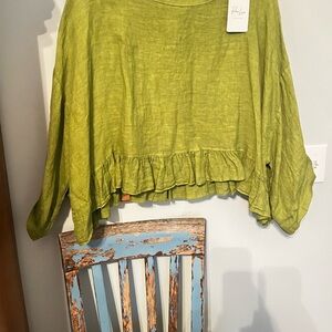 Linen Lime Green Ruffle Blouse from Italy